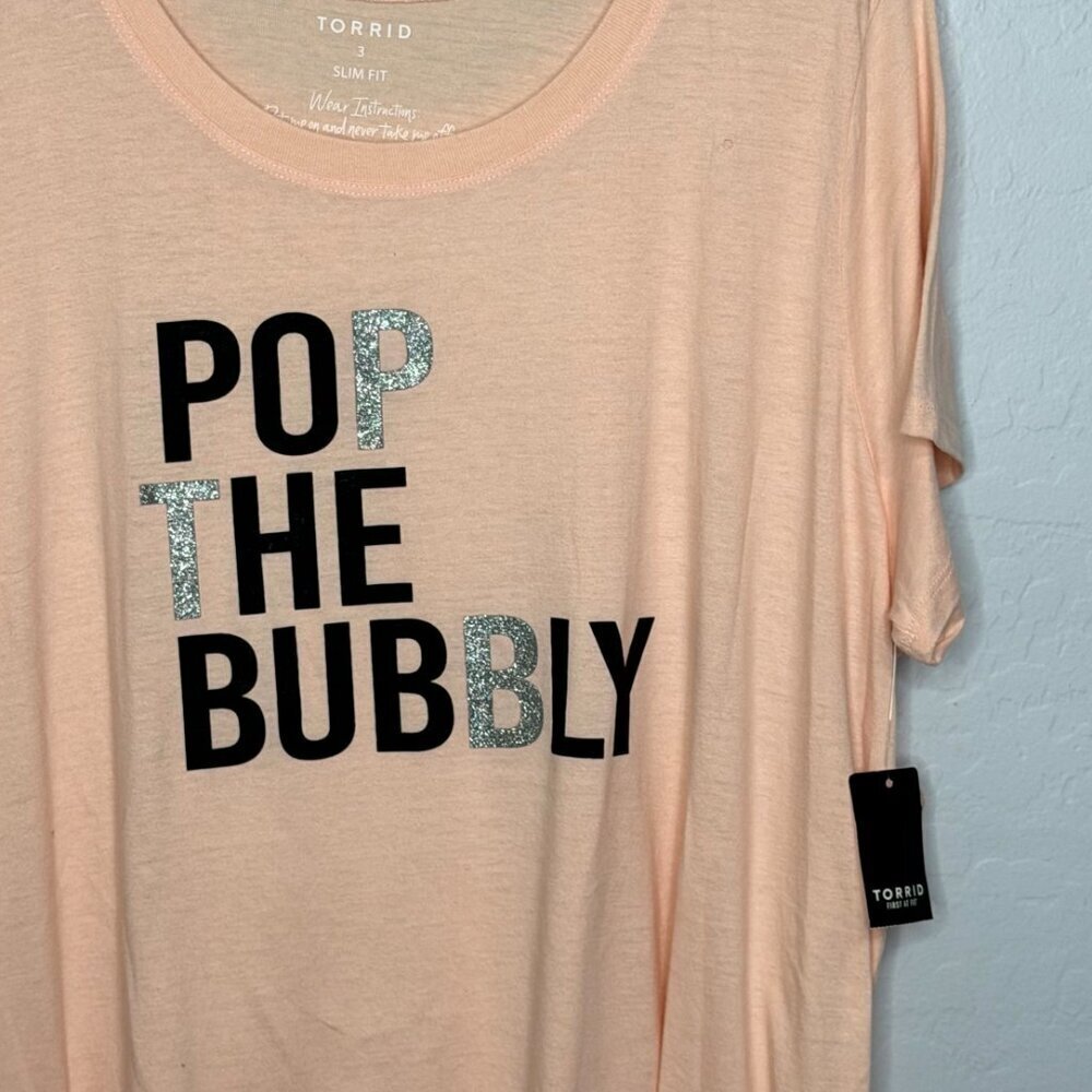 Torrid "Pop the Bubbly" Pink Crew Neck Shirt 3 3X 22/24 NWT - Picture 3 of 5